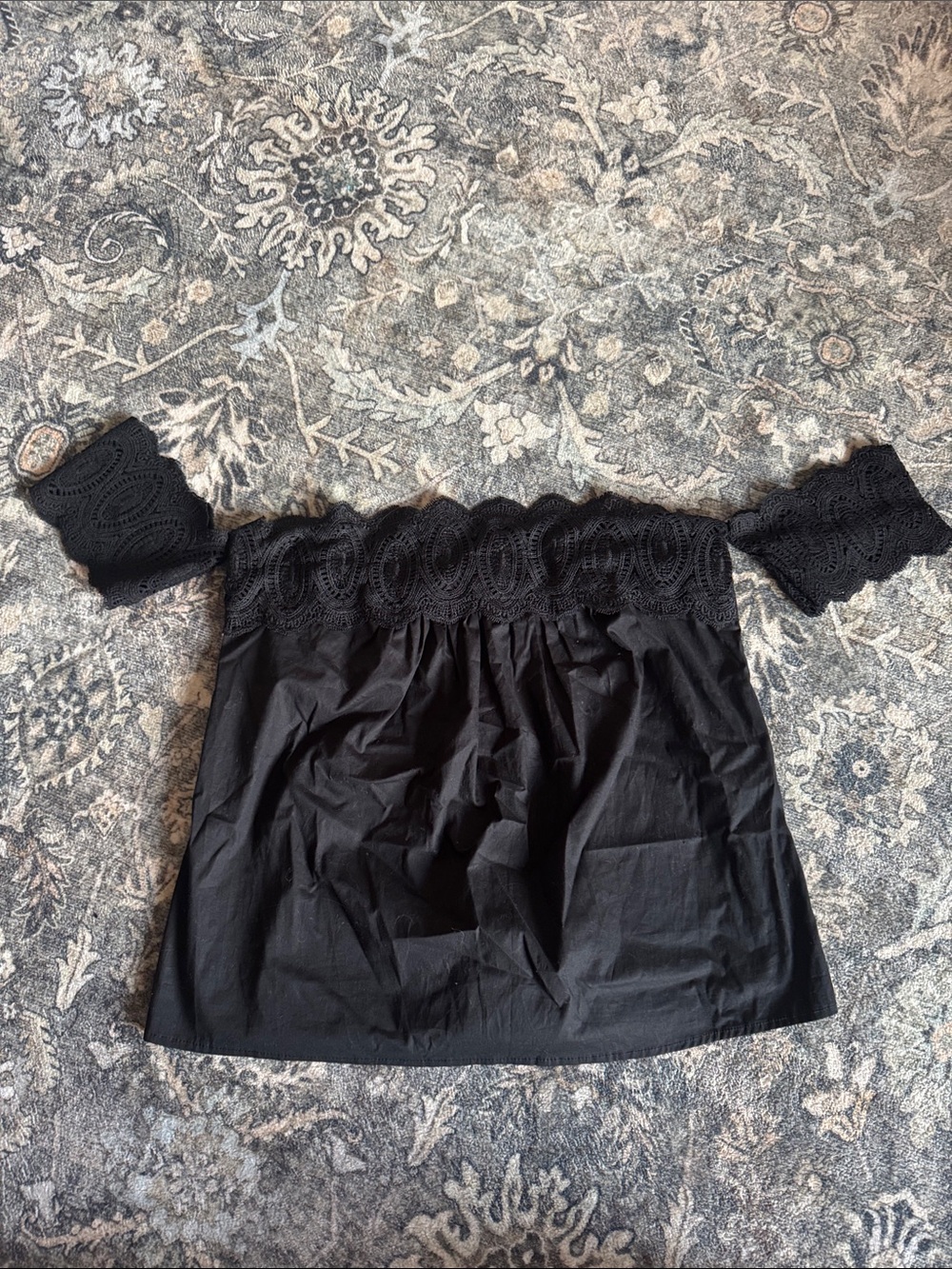 Blue Rain Black Off-Shoulder Lace Trim Women's Top